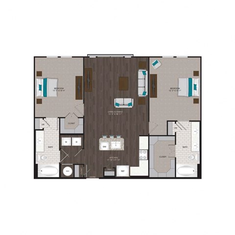 Floor plan for 2 beds, 2 baths, 1194 sqft